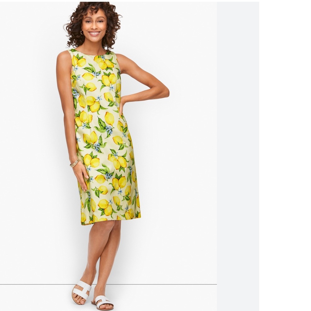 Talbots Womens Cotton Shift Dress 4 Yellow Lemon Fruit Classic Garden Party Work